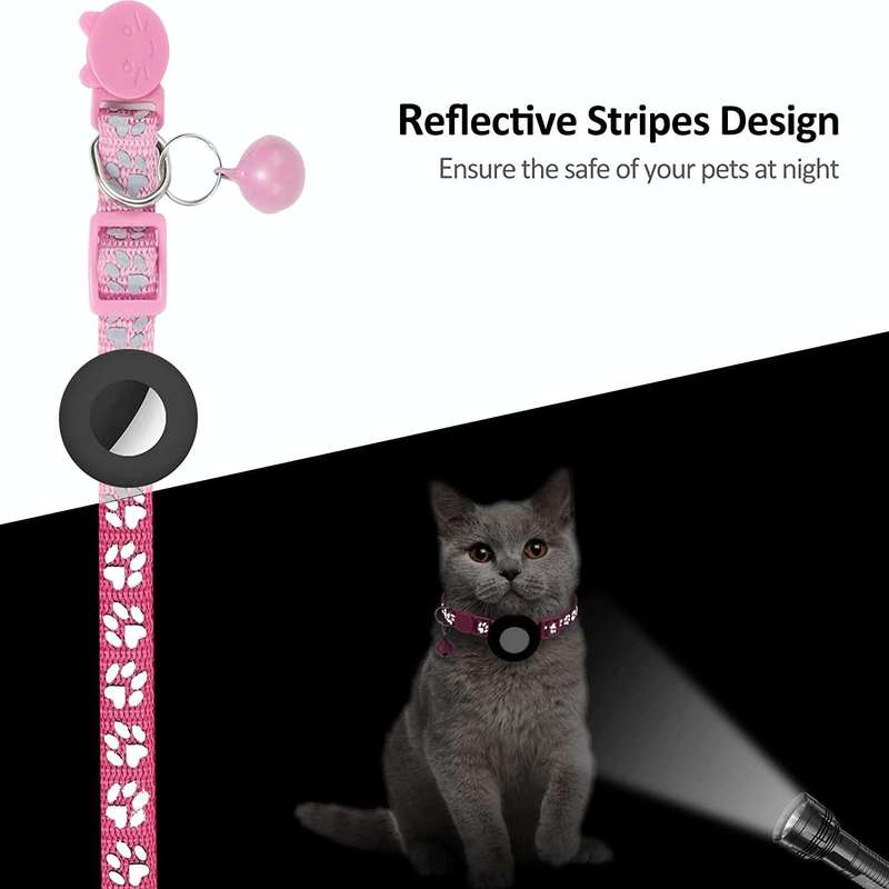 Pet Cat Reflective Collar with Bell for Airtag Tracker(Yellow)