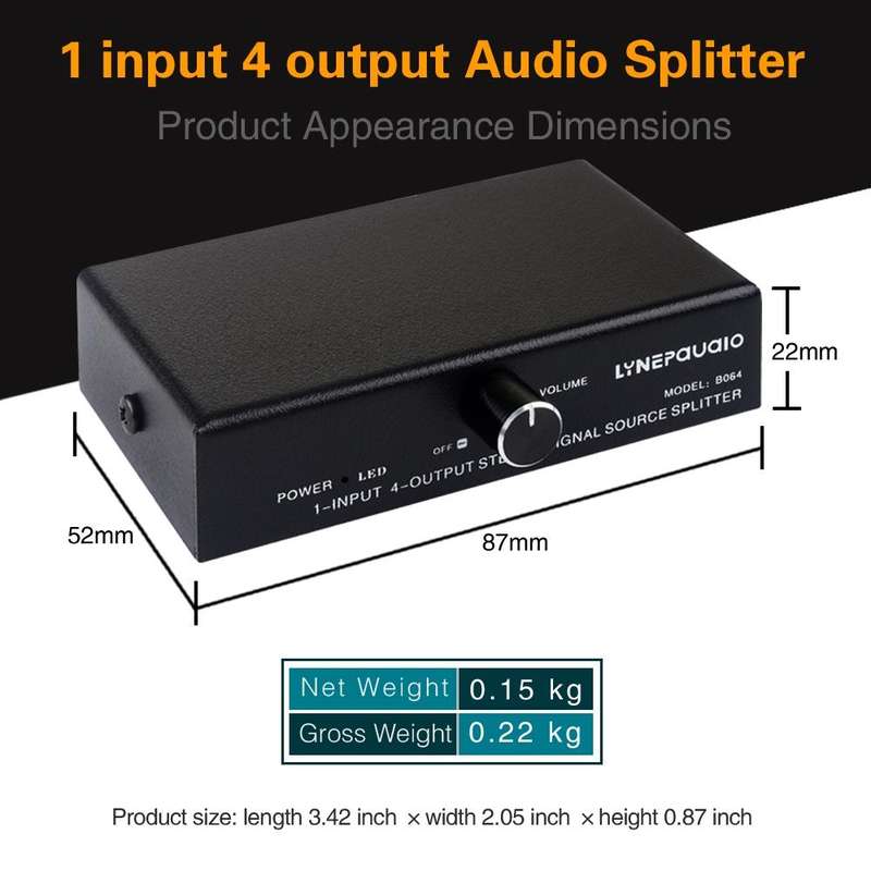 1 In 4 Out Audio Frequency Signal Splitter Distribute Device, Non Consumption, 3.5mm Interface Ou...