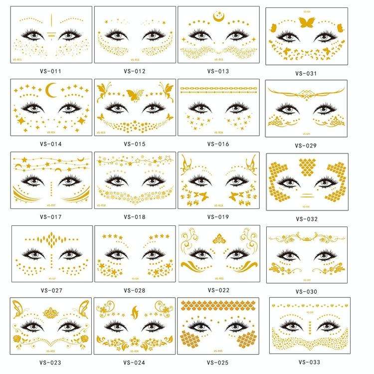 20 PCS Waterproof Bronzing Face Tattoo Stickers Party Masquerade Face Stickers(VS-033)