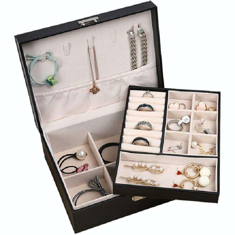 Portable Leather Jewelry Storage Box Necklace Ring Watch Storage Box, Style:Double Layer(White)