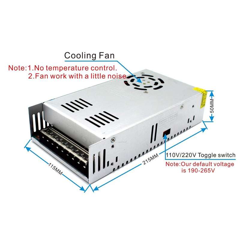 S-350-48 DC48V 7.3A 350W Light Bar Regulated Switching Power Supply LED Transformer, Size: 215 x ...