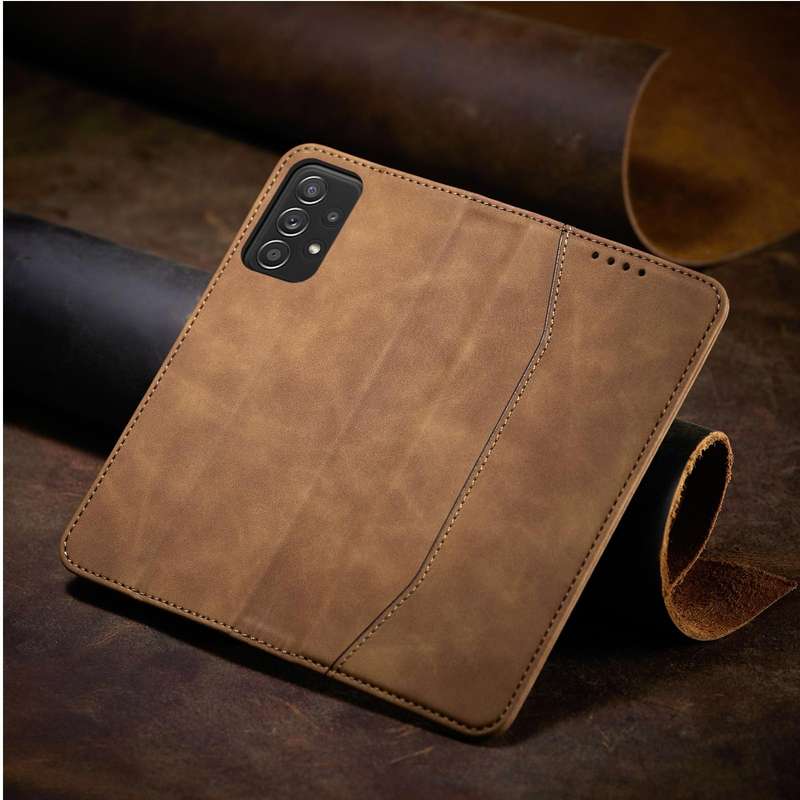For Samsung Galaxy A52 Skin-feel Calfskin Texture Magnetic Dual-Fold Horizontal Flip Leather Case...