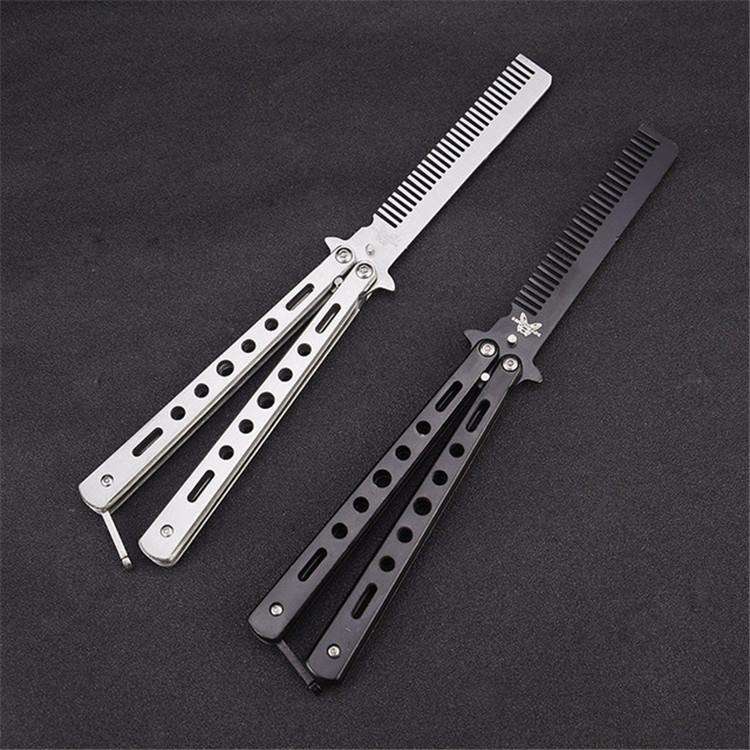 Salon Stainless Steel Practice Comb Practice Knife (Uncut) Butterfly Comb(Silver)