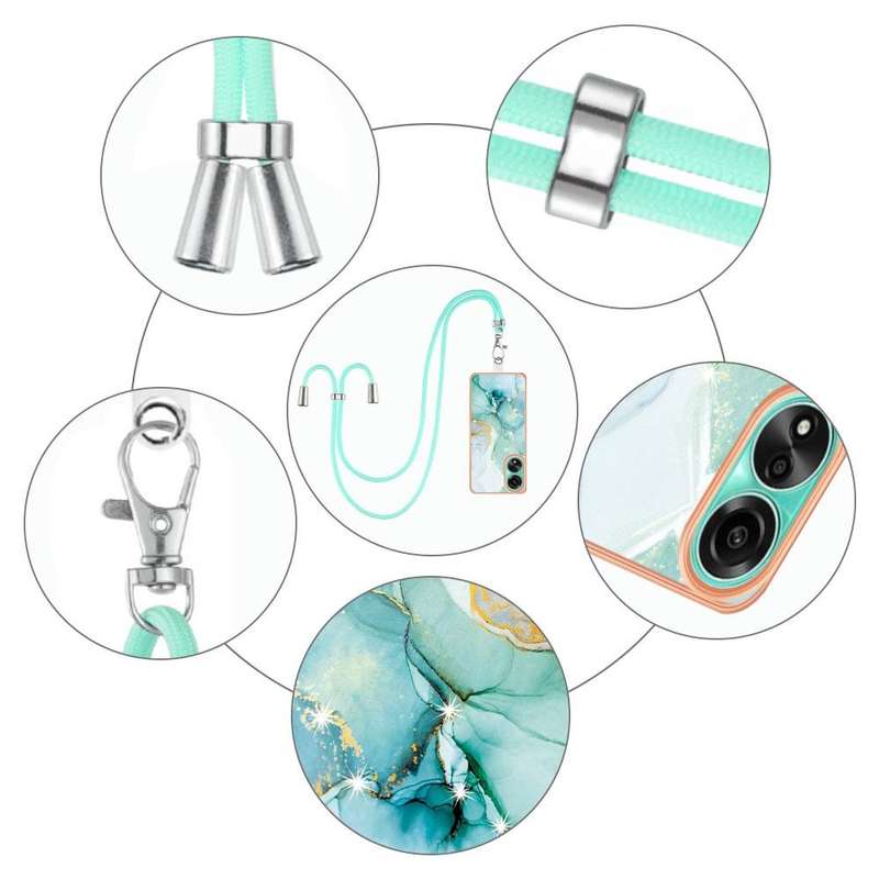 For OPPO A78 4G Electroplating Marble Dual-side IMD Phone Case with Lanyard(Green 003)