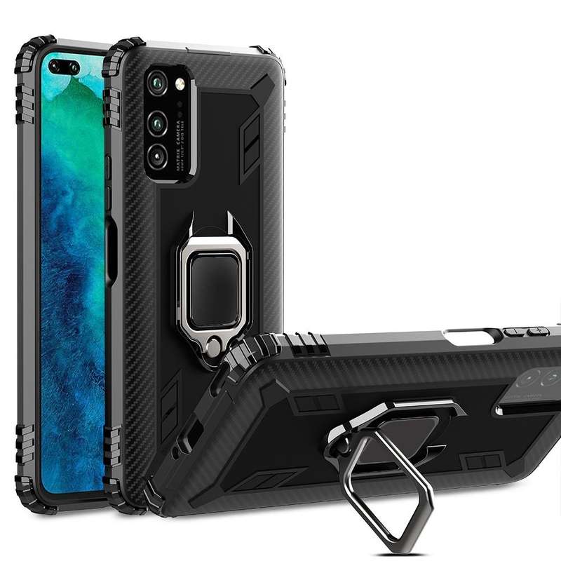 For Huawei P40 Pro / P40 Pro+ Carbon Fiber Protective Case with 360 Degree Rotating Ring Holder(B...