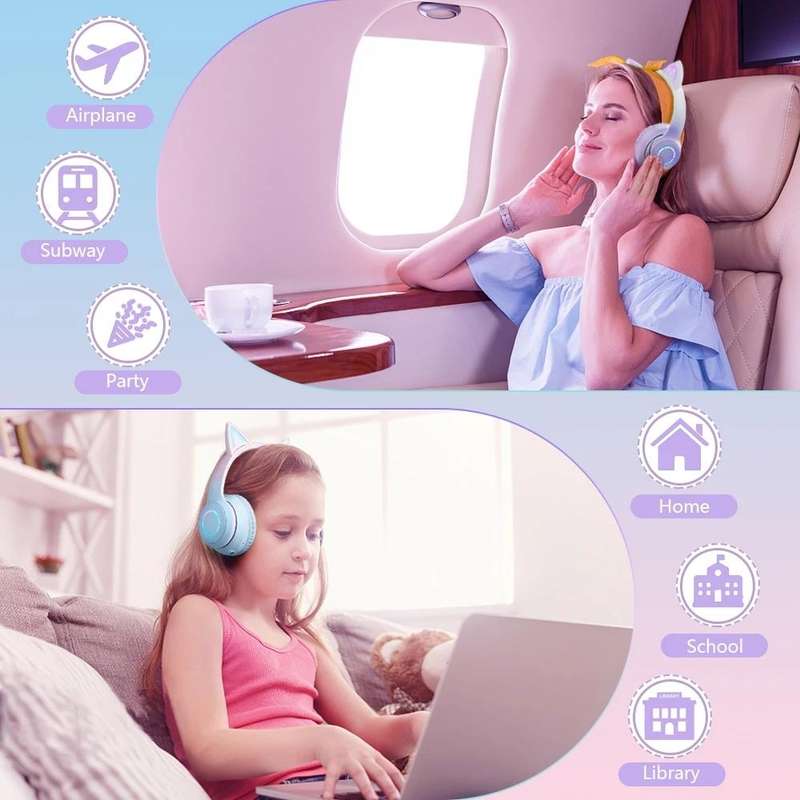 BT029C RGB Dual Modes Cat Ear Wireless Bluetooth Headphone(Purple)