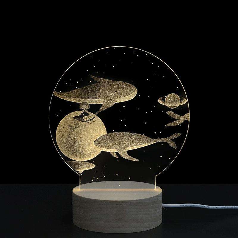 3D Atmosphere Decorative Light Acrylic Inner Carved LED Night Light Creative Girl Table Lamp(Whal...