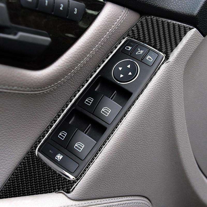 2 PCS Car Carbon Fiber Window Lift Panel Decorative Sticker for Mercedes-Benz W204 C Class 2007-2...