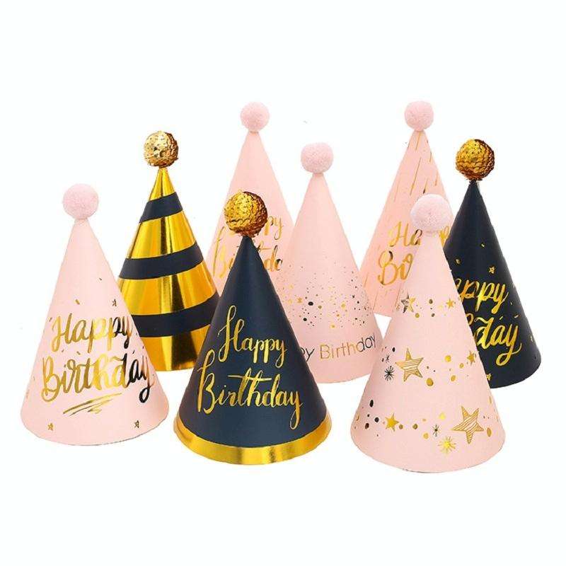 20 PCS Sequined Fur Ball Birthday Hat Birthday Party Supplies Dress Up Paper Hat, Colour: No. 7 Pink