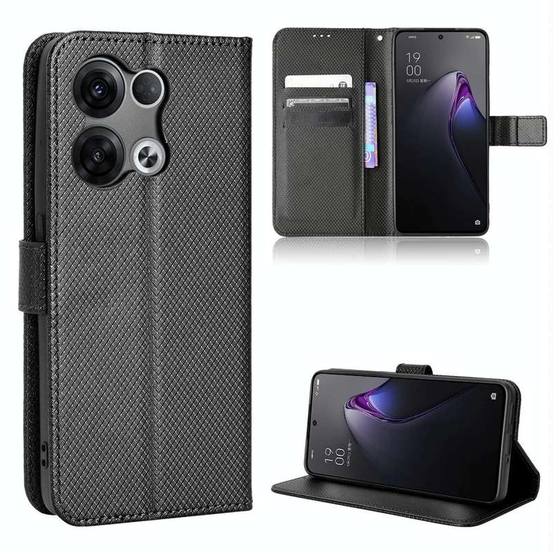 For OPPO Reno8 Pro Diamond Texture Leather Phone Case(Black)