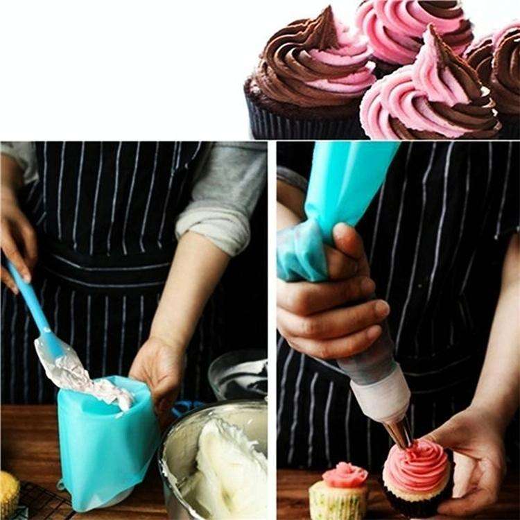 4 in 1 Silicone Icing Piping Cream Pastry Bag Nozzle DIY Cake Decorating Tools Set(EVA Bag Blue 4...