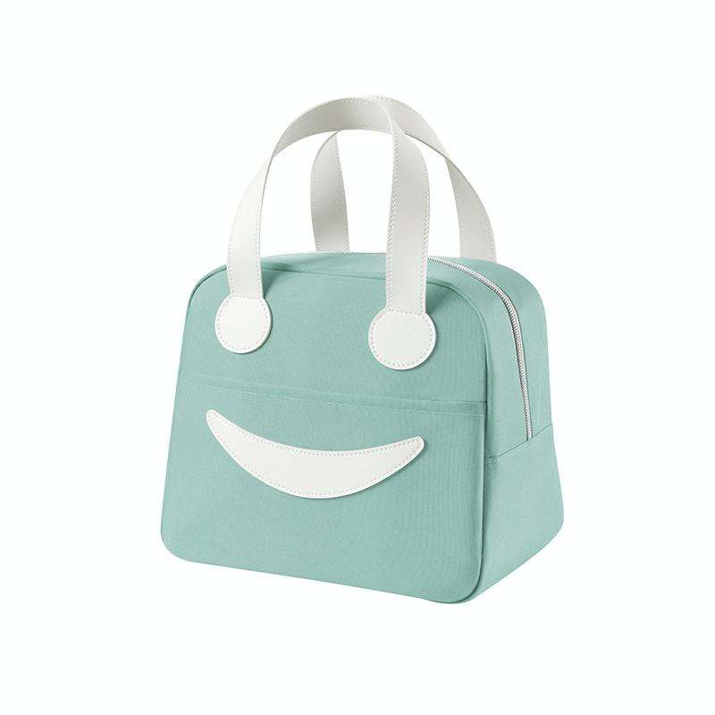 Smiley Lunch Bag with Leather Handles, Size: S (Green)