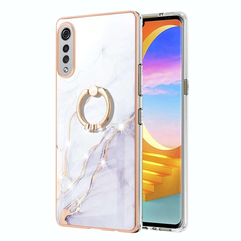 For LG Velvet 4G & 5G / G9 Velvet Electroplating Marble Pattern IMD TPU Shockproof Case with Ring...