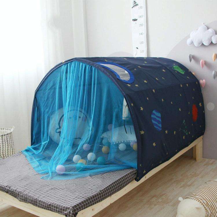 Children Home Bed Crawl Tunnel Game House Tent, Style:Blue with Mosquito Net
