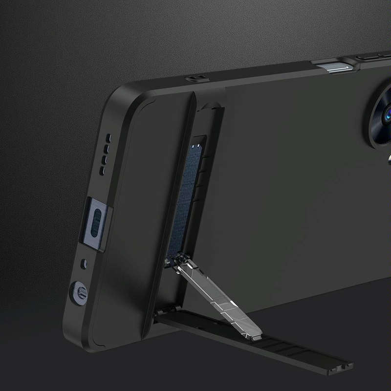 For Realme C55 GKK Three Stage Splicing Full Coverage PC Phone Case with Stand(Black)