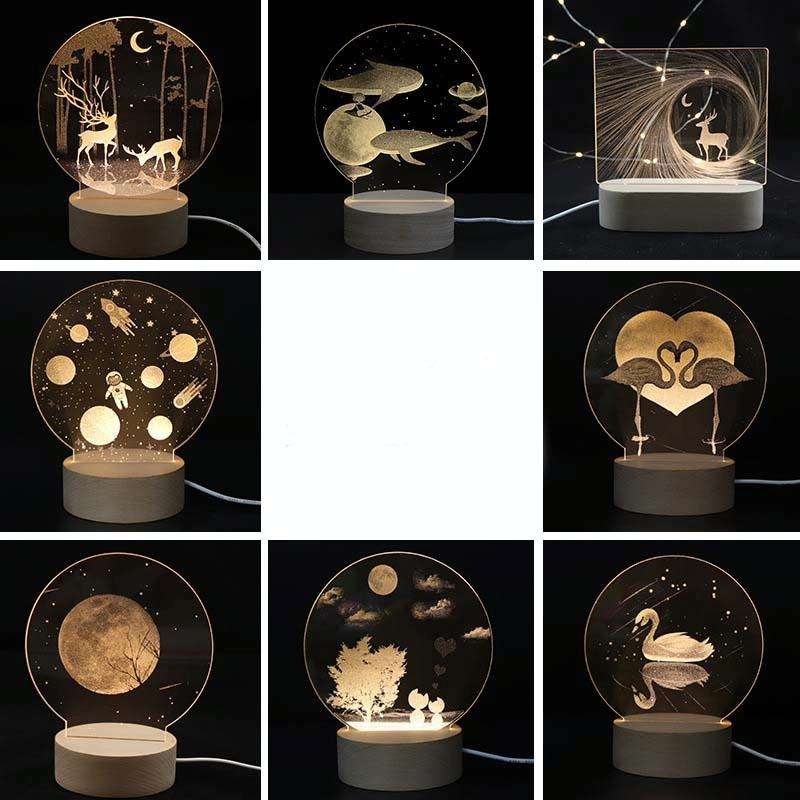 3D Atmosphere Decorative Light Acrylic Inner Carved LED Night Light Creative Girl Table Lamp(Whal...
