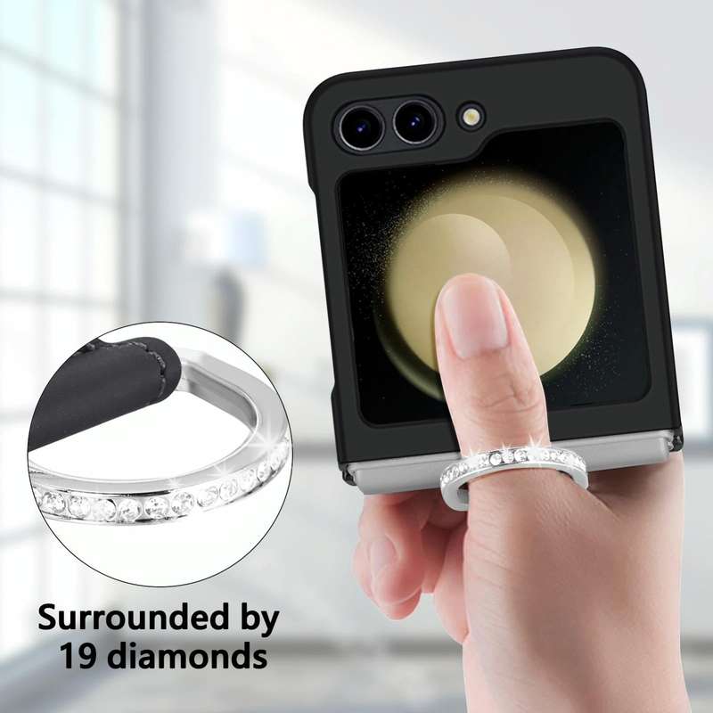 For Samsung Galaxy Z Flip5 5G Skin-feel Diamond Ring Shockproof Phone Case(Black)