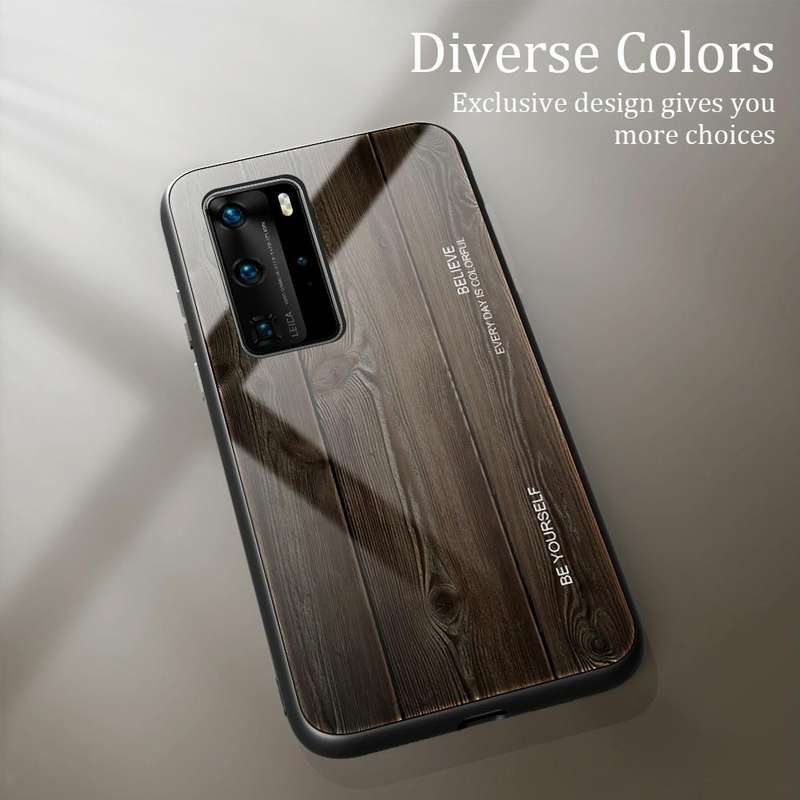 For Huawei P40 Pro Wood Grain Glass Protective Case(M01)