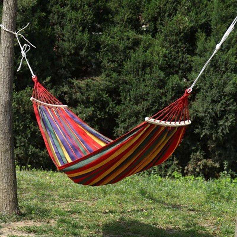 Outdoor Rollover-resistant Single Person Canvas Hammock Portable Beach Swing Bed with Wooden Stic...