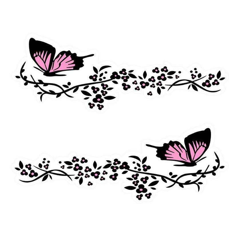 2 Pairs R729 Butterfly Flower Car Sticker Butterfly Love Flower Personality Engine Cover Body Dec...