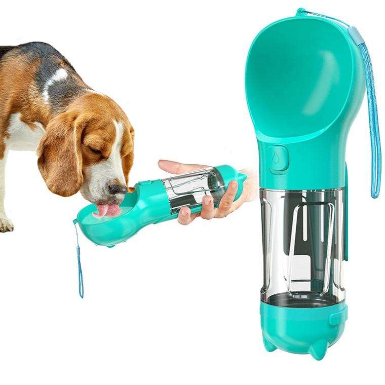 3 in 1 Leakproof Outdoor Dog Water Fountain Portable Pet Drinking Bottle, Size: 300ml+Food Box(Pink)