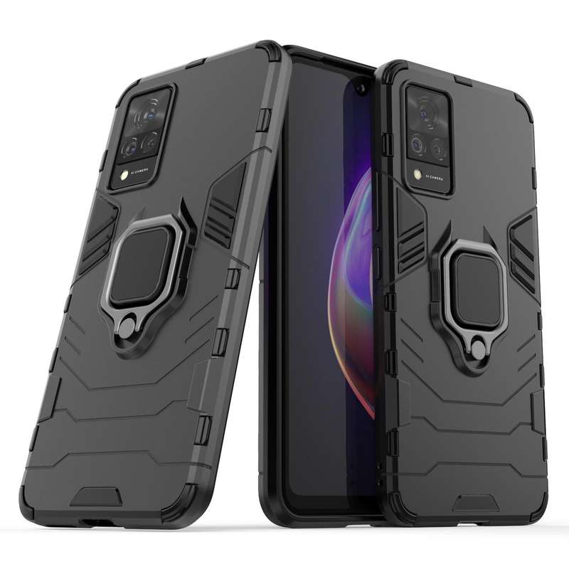 For vivo V21 Shockproof PC + TPU Protective Case with Magnetic Ring Holder(Black)