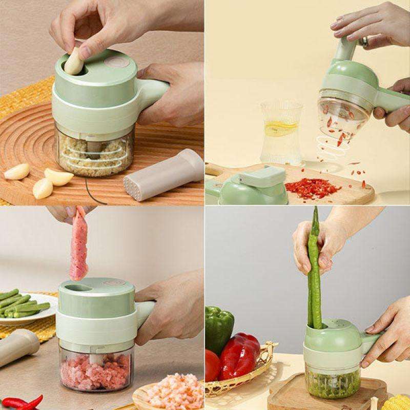 4 In 1 Handheld Electric Vegetable Cutter Set Garlic Mud Masher Garlic Chopper
