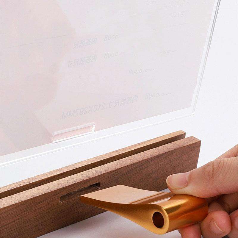 Transparent Acrylic Wooden Base Certificate Photo Frame Vertical Walnut
