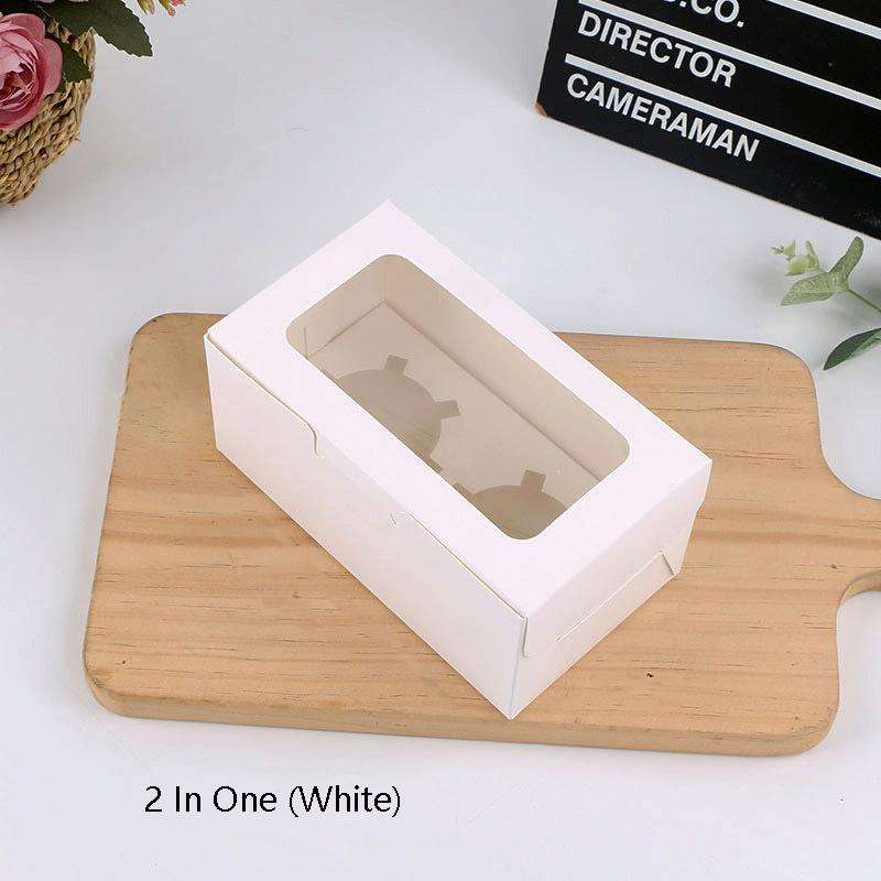 25 PCS Window Cupcake Packaging Box Muffin Cake Box With Inner Support, Specification: 2 In One (...