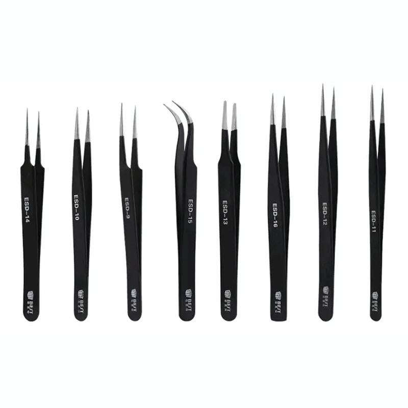 BEST BST-10 Precision Anti-static ESD Stainless Steel Tweezers