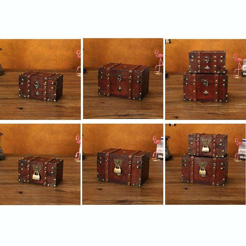 Wooden Square Vintage Jewelry Storage Box Indoor Shooting Props,Specification 6266 Large