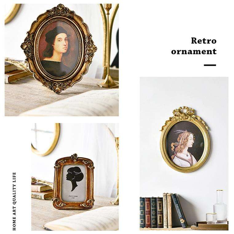 Retro Imitation Wood Home Decor Photo Frames, Spec: Oval-7 inches
