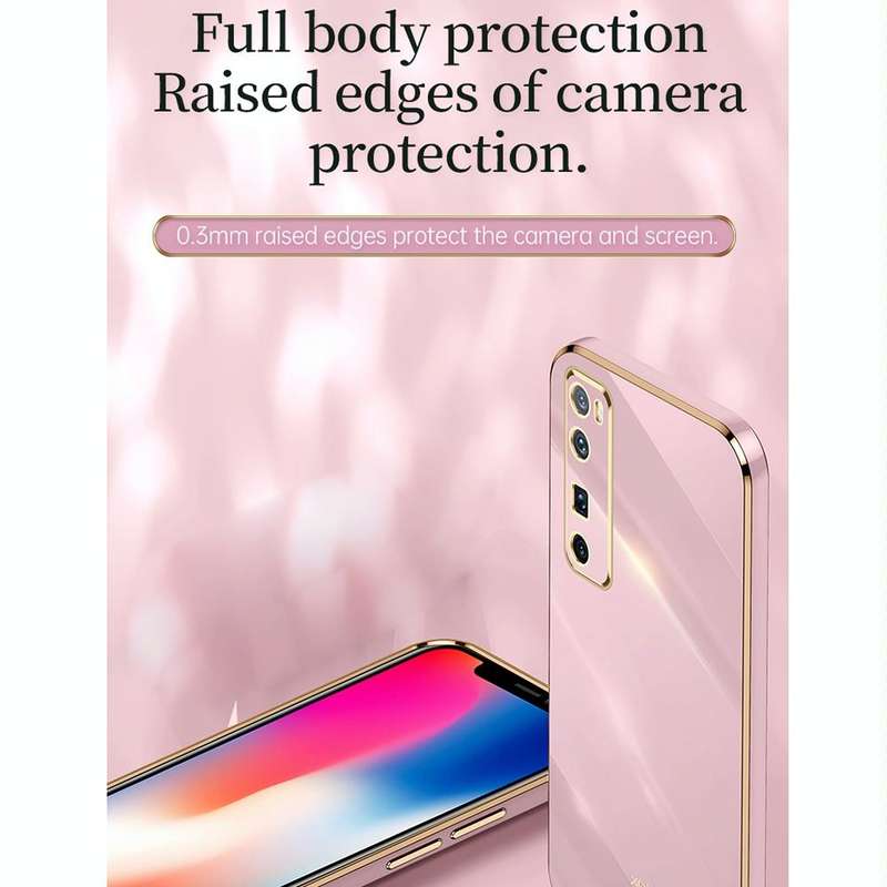 For Huawei nova 7 5G XINLI Straight 6D Plating Gold Edge TPU Shockproof Case with Ring Holder(Pink)