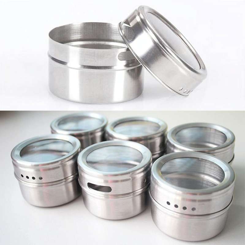 6 in 1 Kitchen Stainless Steel Salt Condiment Set Spice Jars Container Spice Bottles