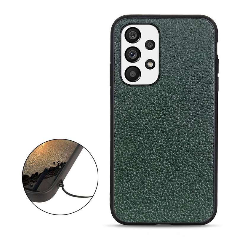 For Samsung Galaxy A73 5G Accurate Hole Litchi Texture Genuine Leather Phone Case(Green)