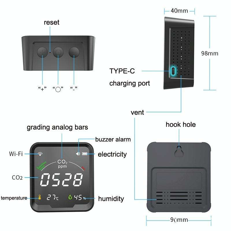 PTH-9CW Wifi Intelligent Infrared CO2 Detector Air Quality Detector Home Temperature And Humidity...