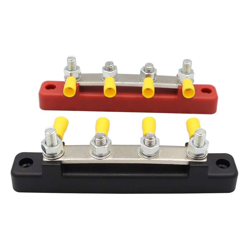 CP-3120 1 Pair 150A 12-48V RV Yacht Single-row 2-way Busbar with 8pcs Terminals(Black + Red)