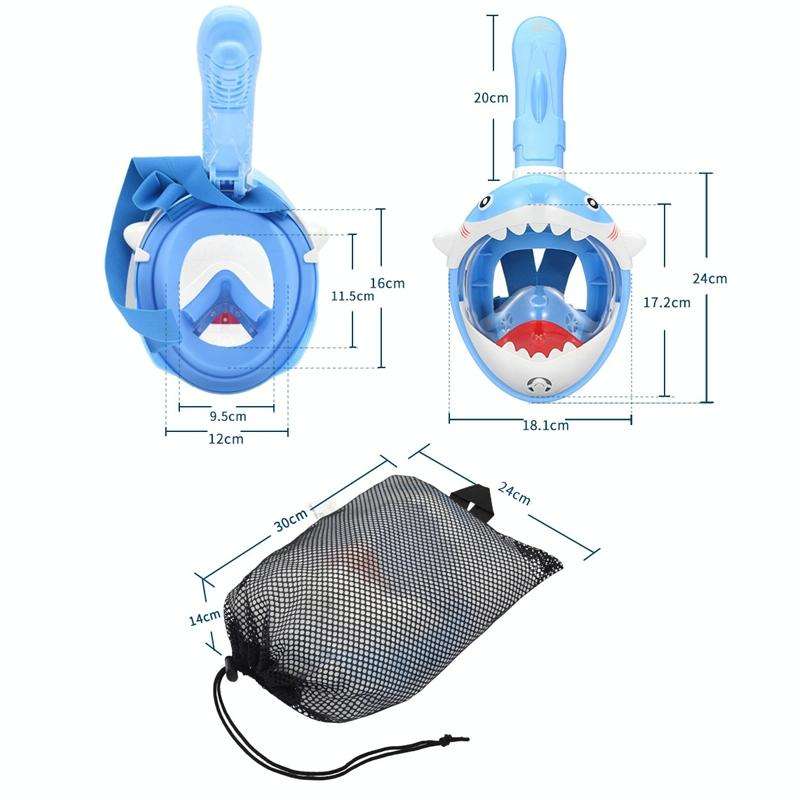 Cartoon Kids Full Dry Diving Mask Swimming Anti-Fog Snorkeling Mask, Size: XS(Shark Blue)