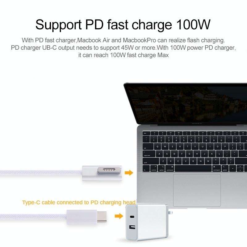 45W / 60W / 65W / 85W 5 Pin MagSafe 2 (T-Shaped) to USB-C / Type-C PD Charging Cable(White)