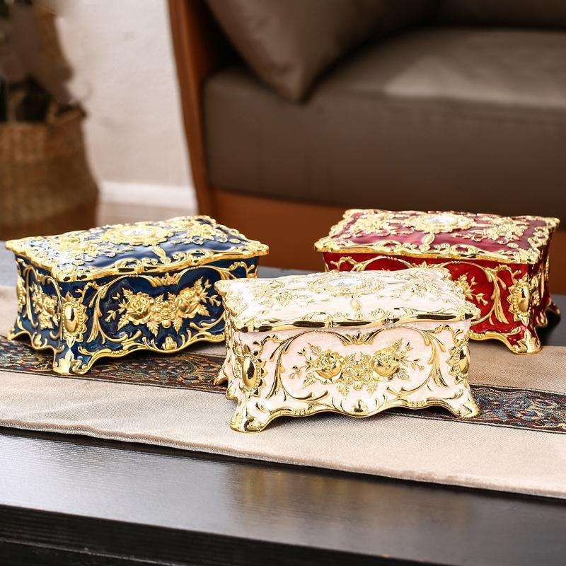 Enamel Zinc Alloy Jewelry Storage Treasure Box Epoxy Home Decoration(Red)