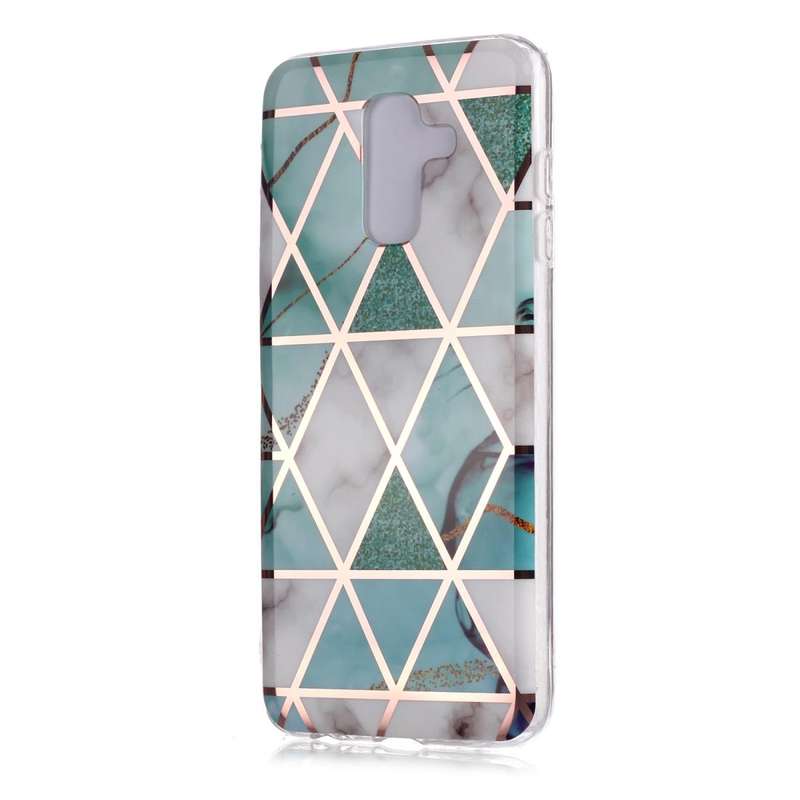 For Galaxy A6+ (2018) Plating Marble Pattern Soft TPU Protective Case(Green White)
