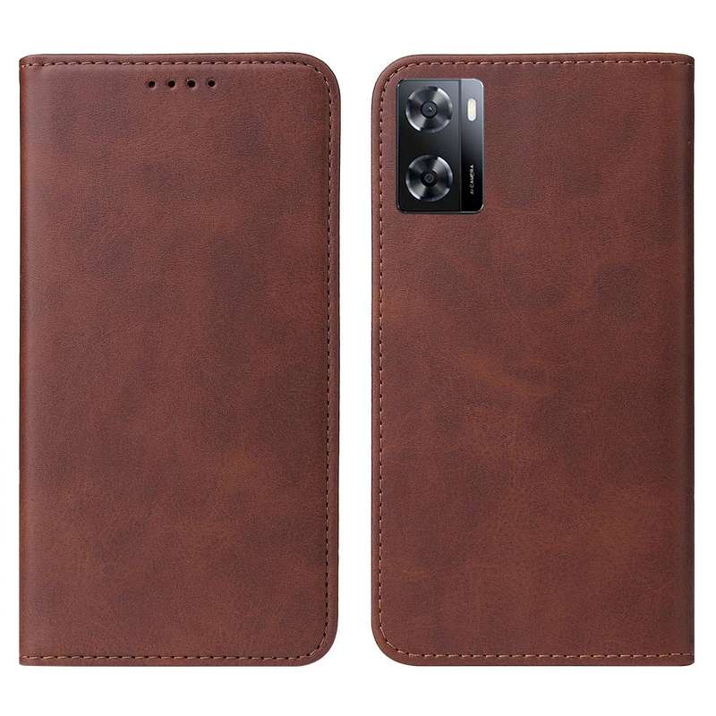 For OPPO A57 4G Magnetic Closure Leather Phone Case(Brown)