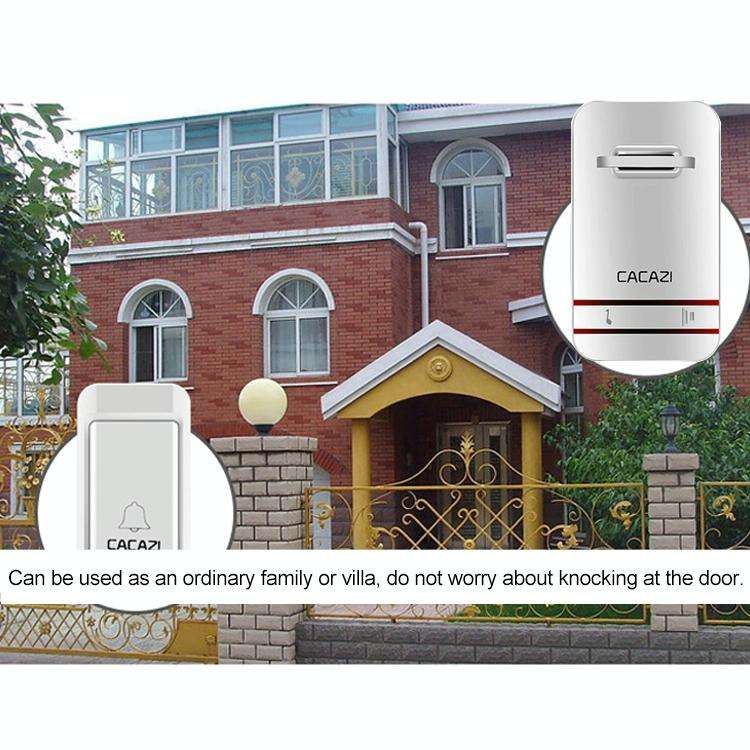 CACAZI V027G One Button Three Receivers Self-Powered Wireless Home Kinetic Electronic Doorbell, U...