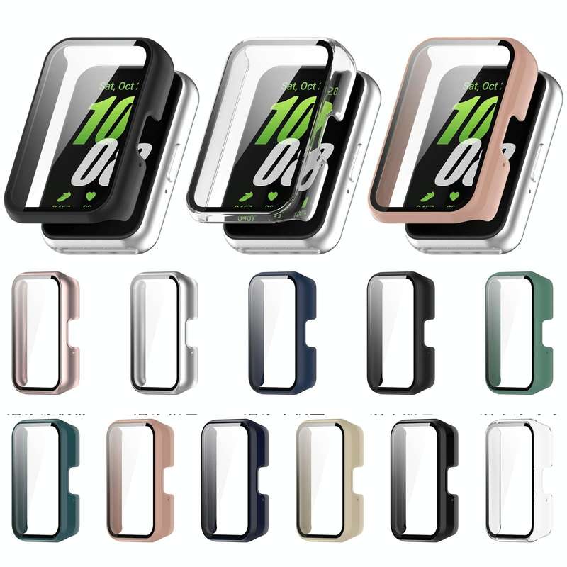 For Samsung Galaxy Fit 3 SM-R390 PC + Tempered Glass Film Integrated Watch Protective Case(Pink)