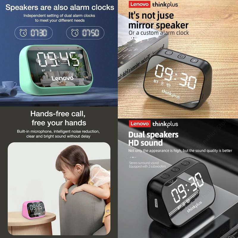 Lenovo TS13 Wireless Portable Subwoofer Stereo Bluetooth Speaker Smart Alarm Clock(White)