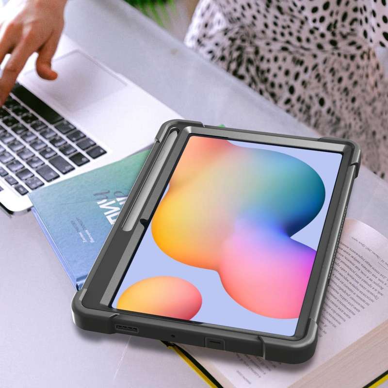 For Samsung Galaxy Tab S6 Lite Silicone + PC Shockproof Protective Case with Holder(Black)