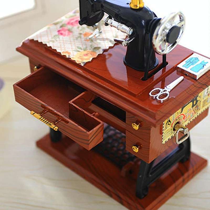 Mini Plastic Vintage Music Box Sewing Machine Style Mechanical Birthday Gift Table Decor