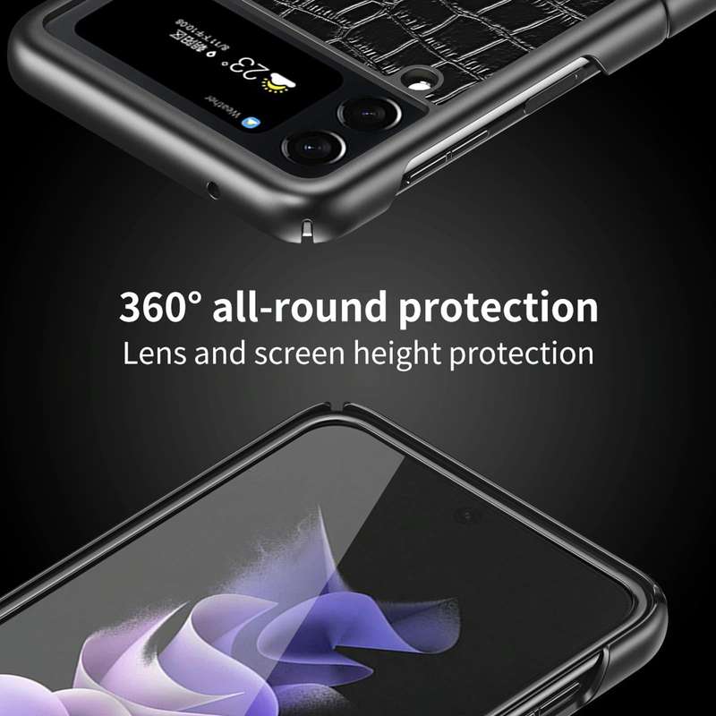 For Samsung Galaxy Z Flip4 Crocodile Texture Leather Folding Protective Phone Case(Black)