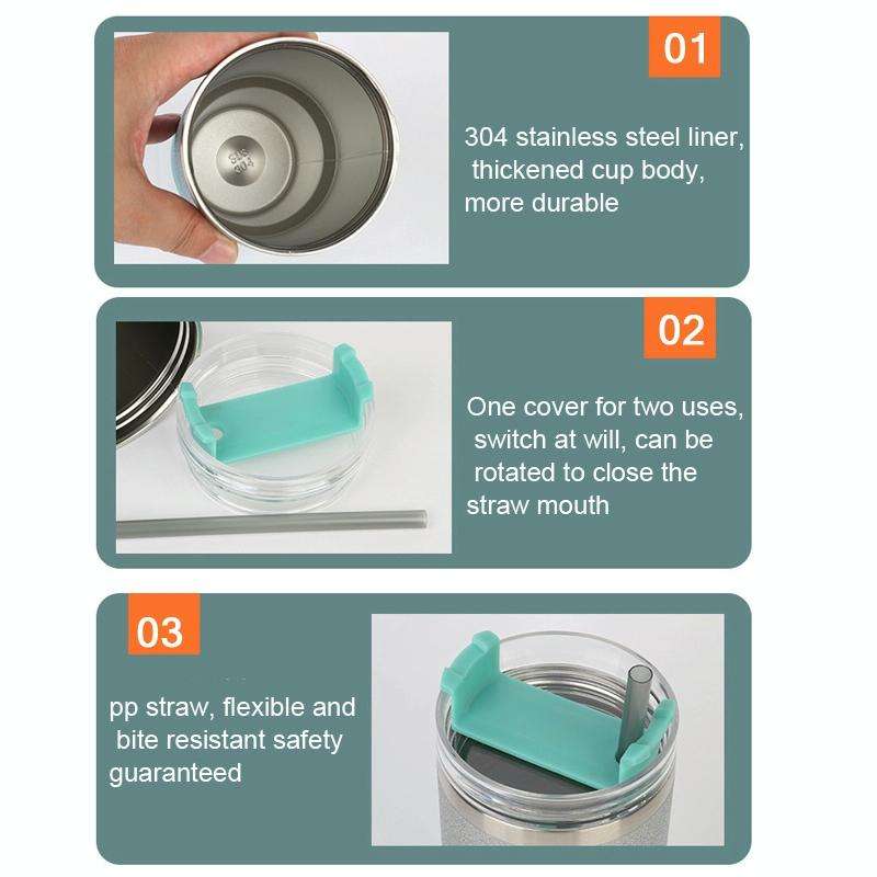 20oz Glitter Insulation Coffee Cup Double Layer Ice Cup Stainless Steel Car Cup With Straw(Green ...