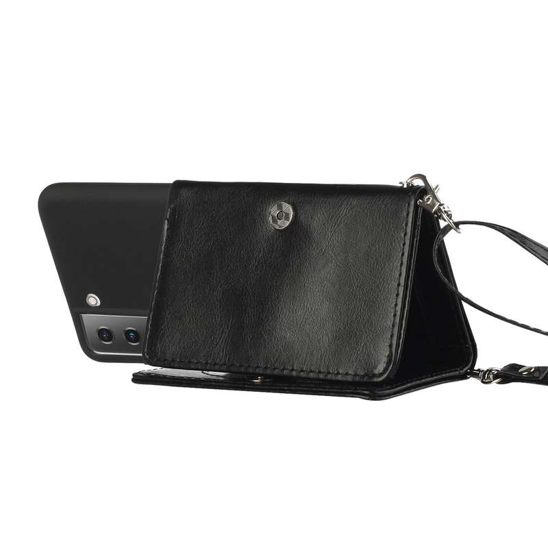 For Samsung Galaxy S22+ 5G Crossbody Lanyard Wallet Card Bag Phone Case(Black)